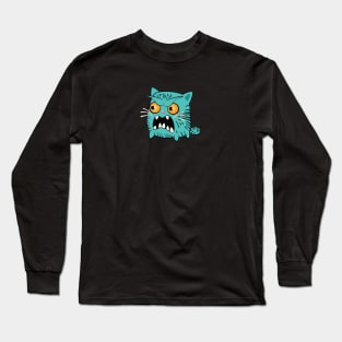 Stylized teal cat angry Long Sleeve T-Shirt